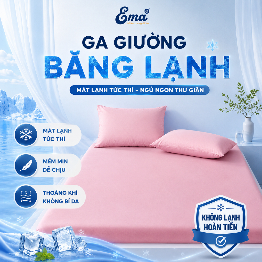 Ga Giường Băng Lạnh EMA - Drap Bọc Nệm Mát Lạnh, Mềm Mịn, Thoáng Khí Cho Mùa Hè
