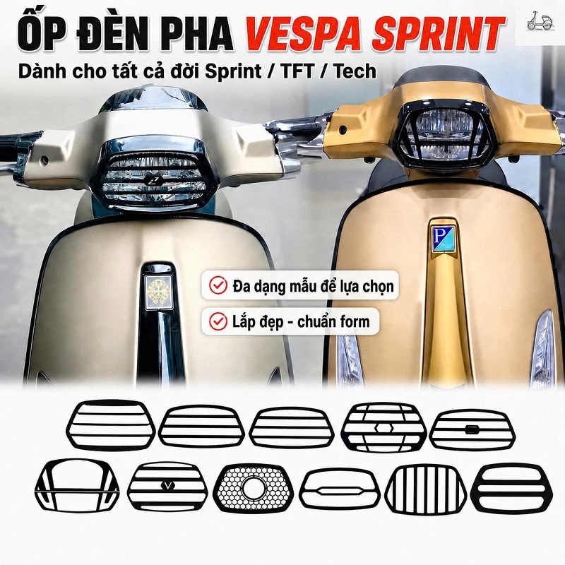 Ốp Đèn Pha Cho Vespa Sprint Đời Led 2 Tầng Và Halogen
