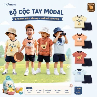 Bộ cộc tay cho bé Mompa 6 tháng - 3 tuổi vải Modal thấm hút hoáng khí co giãn mềm mại DQ MP 0522