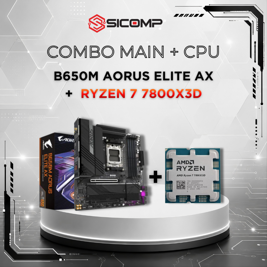 [COMBO] GIGABYTE B650M AORUS ELITE AX + CPU 7800X3D TRAY | CPU 9800X3D TRAY, BH 3 NĂM