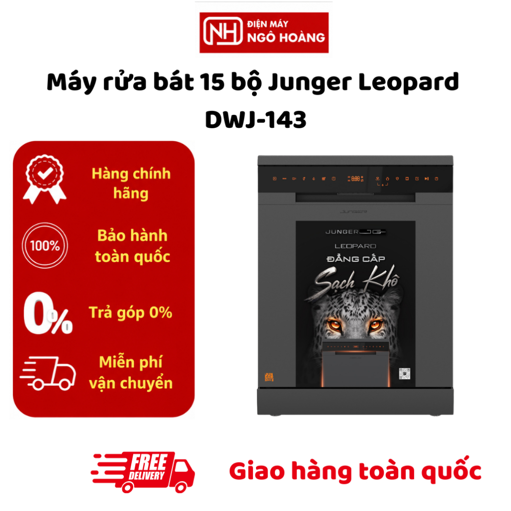DWJ-143 - Máy Rửa Bát 15 Bộ Junger Leopard DWJ-143 Sấy Khô Nhiều Chương Trình Rửa Thiết Kế Độc Lập C