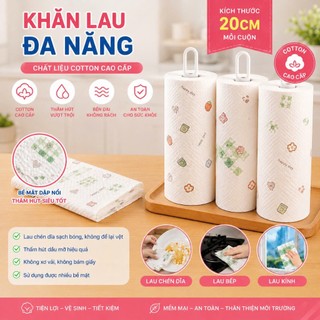 Cuộn khăn lau bếp họa tiết trắng siêu dai ,thấm dầu mỡ có thể tái sử dụng nhiều lần