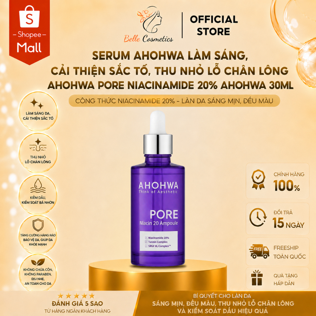 Serum Ahohwa làm sáng, cải thiện sắc tố, thu nhỏ lỗ chân lông Ahohwa Pore Niacinamide 20% Ahohwa 30m