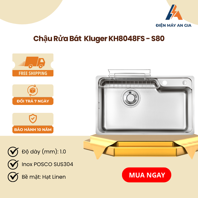 Chậu Rửa Bát Kluger KH8048FS - S80 - Bề Mặt Hạt Line - Inox POSCO 304 Cao Cấp - Chính Hãng - PEB