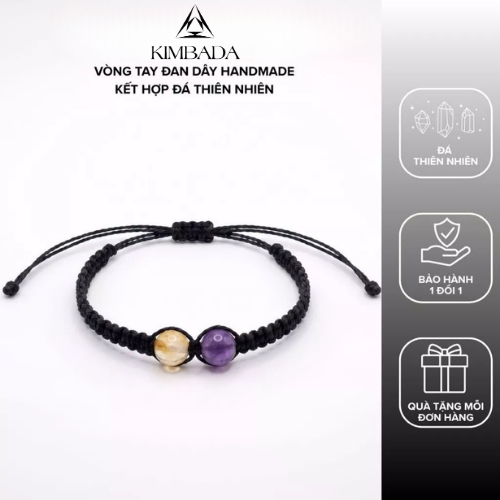Vòng tay handmade 2 viên thạch anh thiên nhiên Kimbada phụ kiện thời trang unisex cá tính