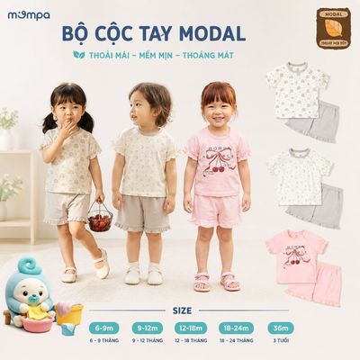 Bộ cộc tay cho bé Mompa 6 tháng - 3 tuổi vải Modal thấm hút hoáng khí co giãn mềm mại DQ MP 0524