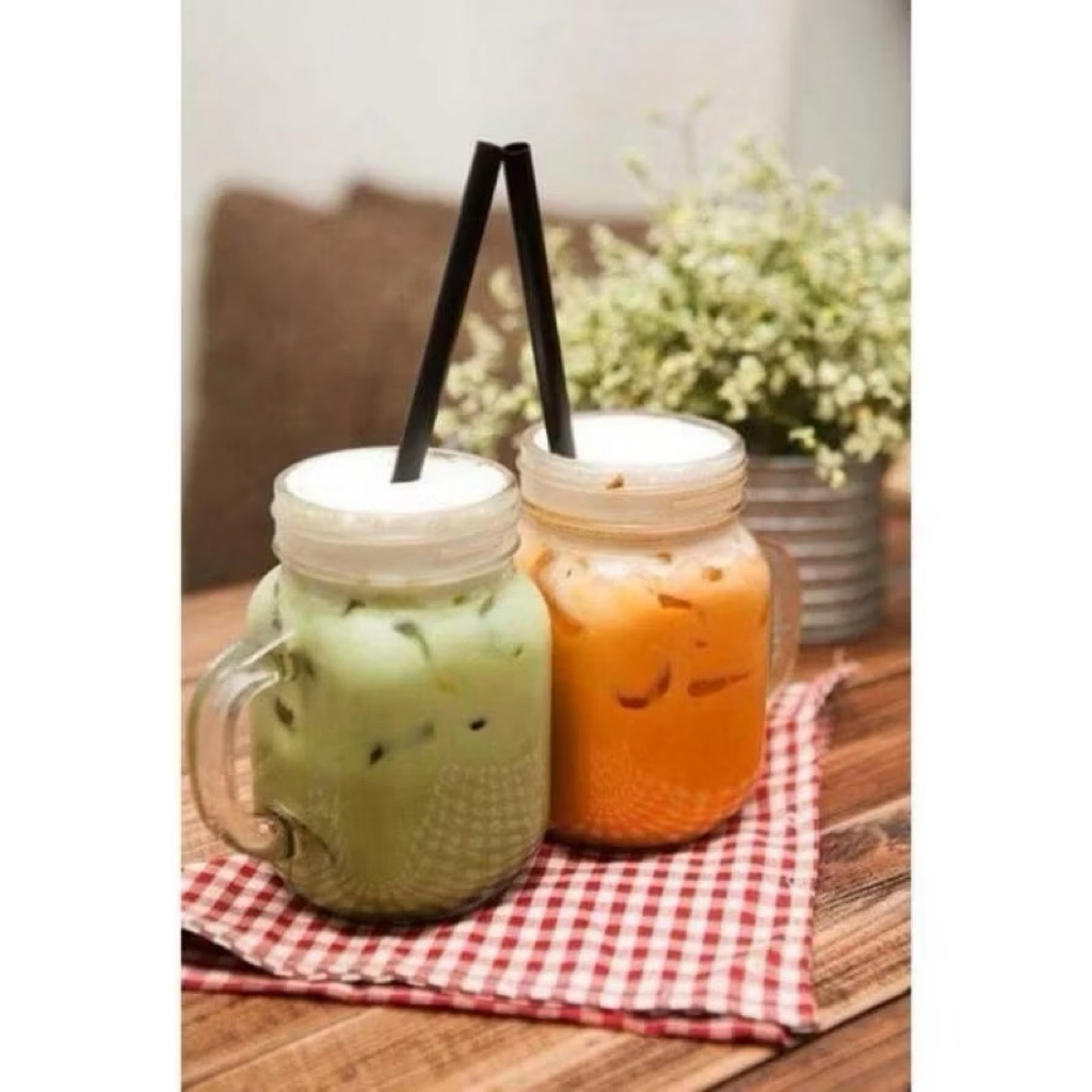 Combo 5 Cốc ( Ly ) Thủy Tinh Quai 500ml Có Nắp Nhôm Kín ,Ly Uống Nước 500ml Loại Dày Và Đẹp< Màu Nắp