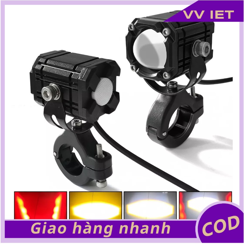 Đèn Trợ Sáng Mini W2 4 Chế Độ Sáng - Tích Hợp Auto Passing mắt quỷ 2 ánh sáng vàng - trắng