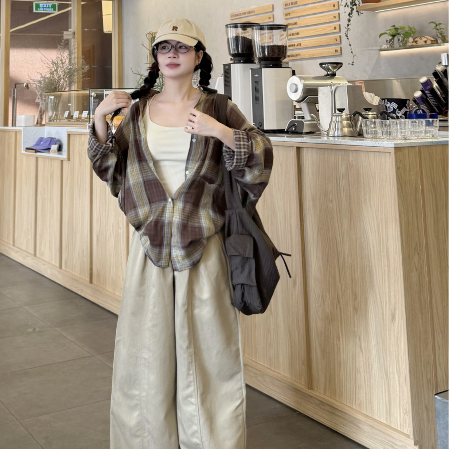 [JEMCLOSET] ÁO SƠ MI SỌC CARO FORM RỘNG CHÂT VẢI CARO DỆT SỢI HÀN 2 MẶT - LOSTU-009