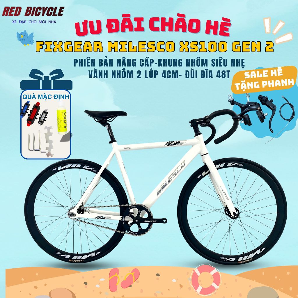 [GEN 2] Xe Đạp Fixed Gear MILESCO XS100 Khung Nhôm - NHẸ - Tặng Phanh Phụ, Ưu Đãi Quà Tặng Học Sinh