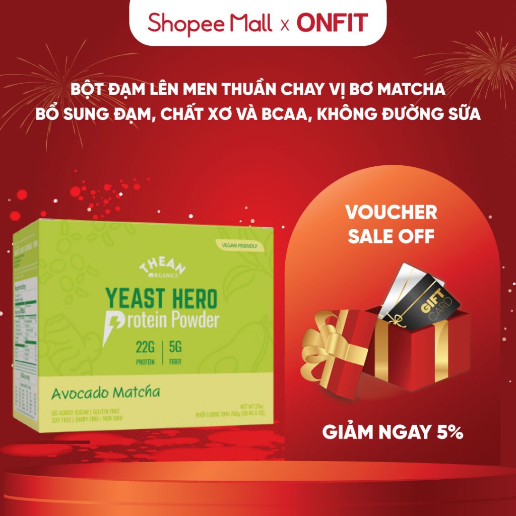 Bột Đạm Thuần Chay Yeast Hero Protein Avocado Matcha Hộp 620g (20 gói x 31g) The An Organics