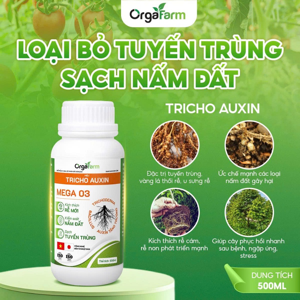 [OrgaFarm] Tricho Auxin Orgafarm Loại Bỏ Tuyến Trùng, Sạch Nấm Đất, Kích Rễ Mới - 500ml