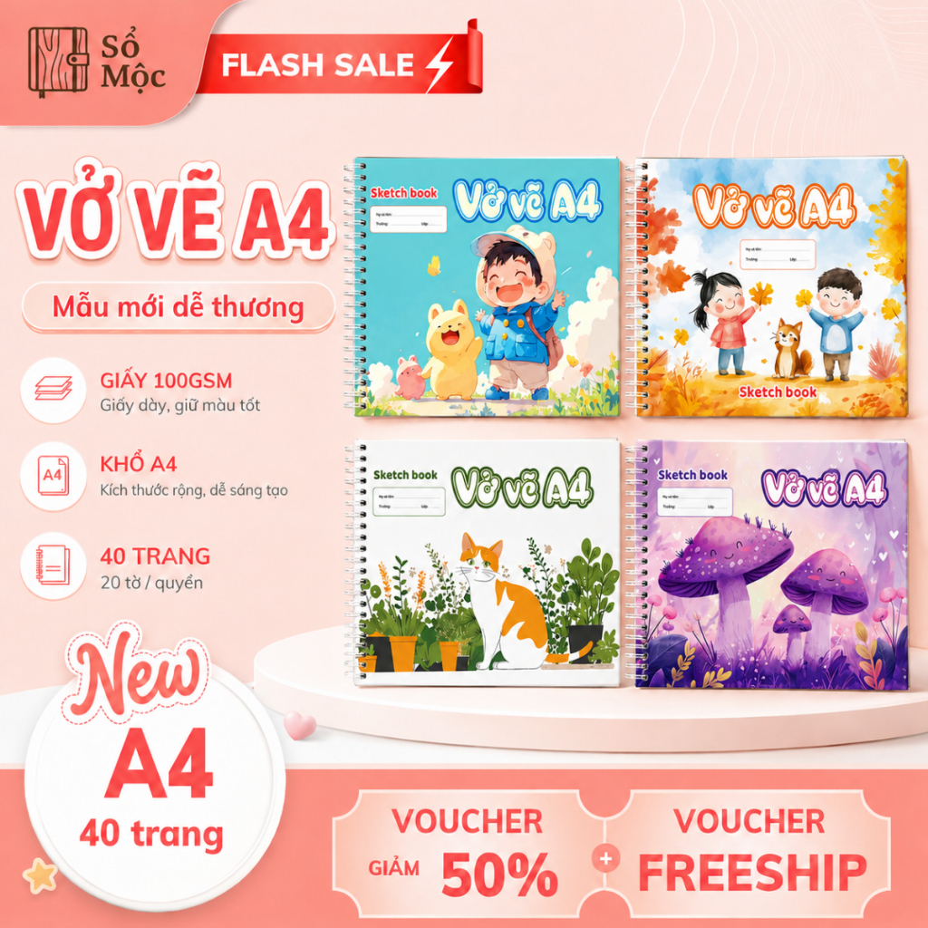 [ Vở Vẽ ] Vở Vẽ Lò Xo A4  40 trang - Vỡ Vẽ A4 giấy 100gsm-mẫu mới