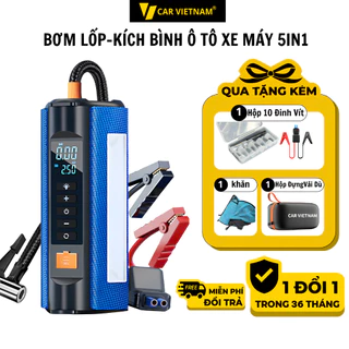 Bộ Kích Bình Bơm Lốp Ô tô, Xe Máy 5in1 CAR VIETNAM 12V, Pin 16000mah,Pin LI-PO, Kiêm Sạc Dự Phòng , Đèn Pin Chiếu Sáng