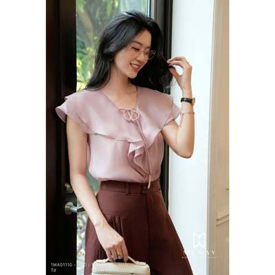 Áo Sơ MI Kiểu Nữ MY WAY Cách Điệu Phối Bèo Cánh Tiên Sang Trọng 1MA01110