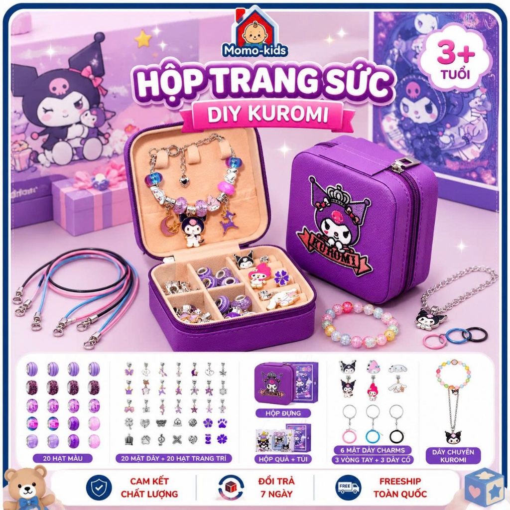 Vòng tay kuromi, kuromi charm, Vòng Tay pandora, vòng tay cho bé gái Charm Dễ Thương kurrumi melody 