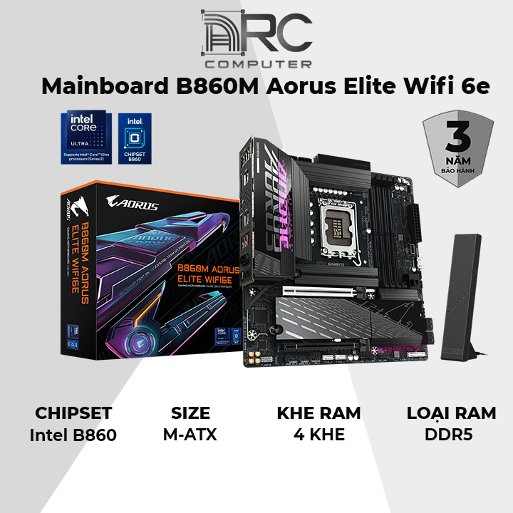 Bo mạch chủ Gigabyte B860M AORUS ELITE WIFI 6E DDR5 - Mới -Chính hãng bảo hành 36 tháng