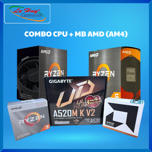 COMBO CPU AMD Box CH (AM4) Ryzen 5/ Ryzen 3/ Athlon + MB Gigabyte A520M-K V2 - Hàng Chính Hãng