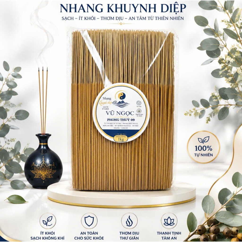 Nhang Khuynh Diệp-Nhang Vũ Ngọc Phong Thuỷ-Hương Khuynh Diệp Thư Giãn-ít khói-ít tàn-nhang sạch phon
