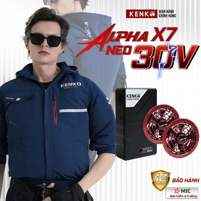 Bộ áo điều hòa KENKO Alpha X7 30V 24000mAh cao cấp,sức gió dẫn đầu,quạt không chổi than,cánh dẻo chống gãy, BH 12 tháng