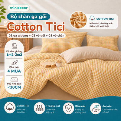 Bộ Chăn Ga Gối Tici NoTag Mịn Decor Dùng 4 Mùa, Đủ Size, Màu Pastel (Không Kèm Ruột Chăn)