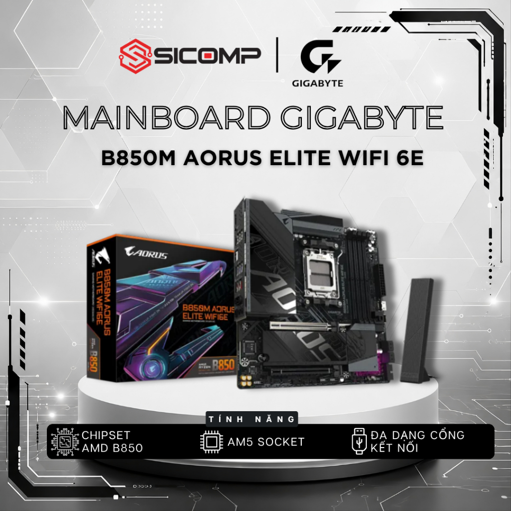 [FV] Gigabyte B850M Aorus Elite Wifi 6E (màu đen), CHÍNH HÃNG