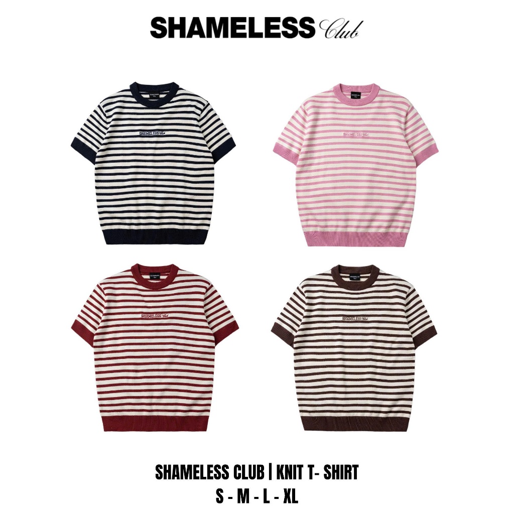 Shameless Club | Áo Thun Chất Liệu Len Dệt Kim Thoáng Mát Form Rộng Họa Tiết Kẻ Sọc Phong Cách Hàn Q