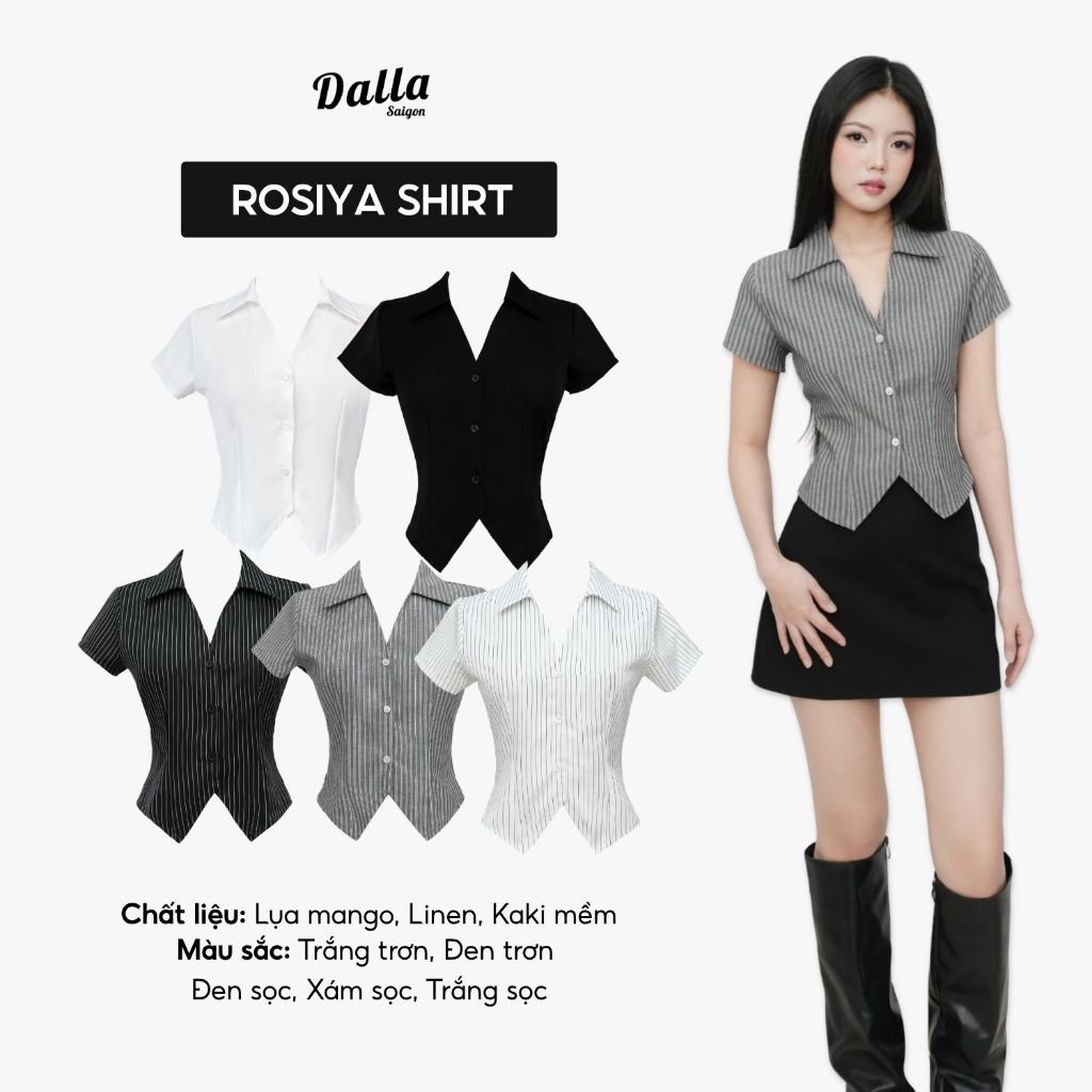 DALLA Áo sơ mi ôm 3 nút tay ngắn (SM10) Rosiya Shirt HOT!