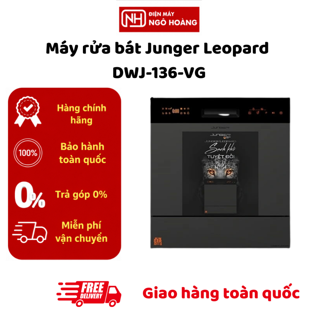 DWJ-136-VG - Máy Rửa Bát 12-13 Bộ Junger Leopard DWJ-136-VG Sấy Khô Nhiều Chương Trình Rửa Thiết Kế 