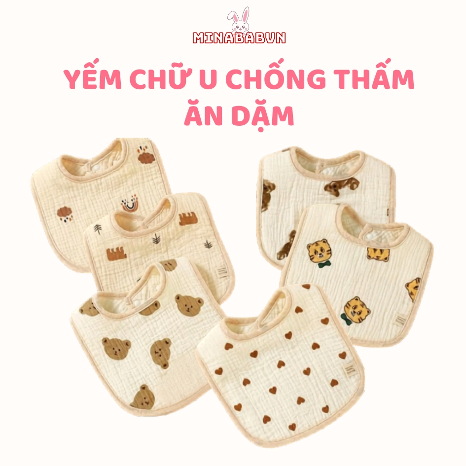 Yếm cổ chữ U cho bé chất liệu cotton 8 lớp, Yếm chống thấm cổ vuông muslin mềm mại cho bé