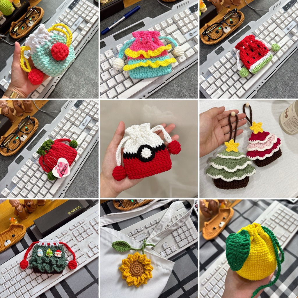 [PAMELA] ❤️❤️ CASE AIRPOD 1/2/3/4 ❤️❤️ CASE AIRPOD BẰNG LEN, TÚI RÚT, POUNCH CROCHET, CHARM