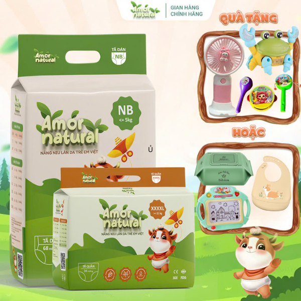 [1A] - [MUA 1 TẶNG 1 quà] Tã Bỉm Dán/ Quần AMOR NATURAL Việt Nam thoáng, thấm hút tốt, đủ size