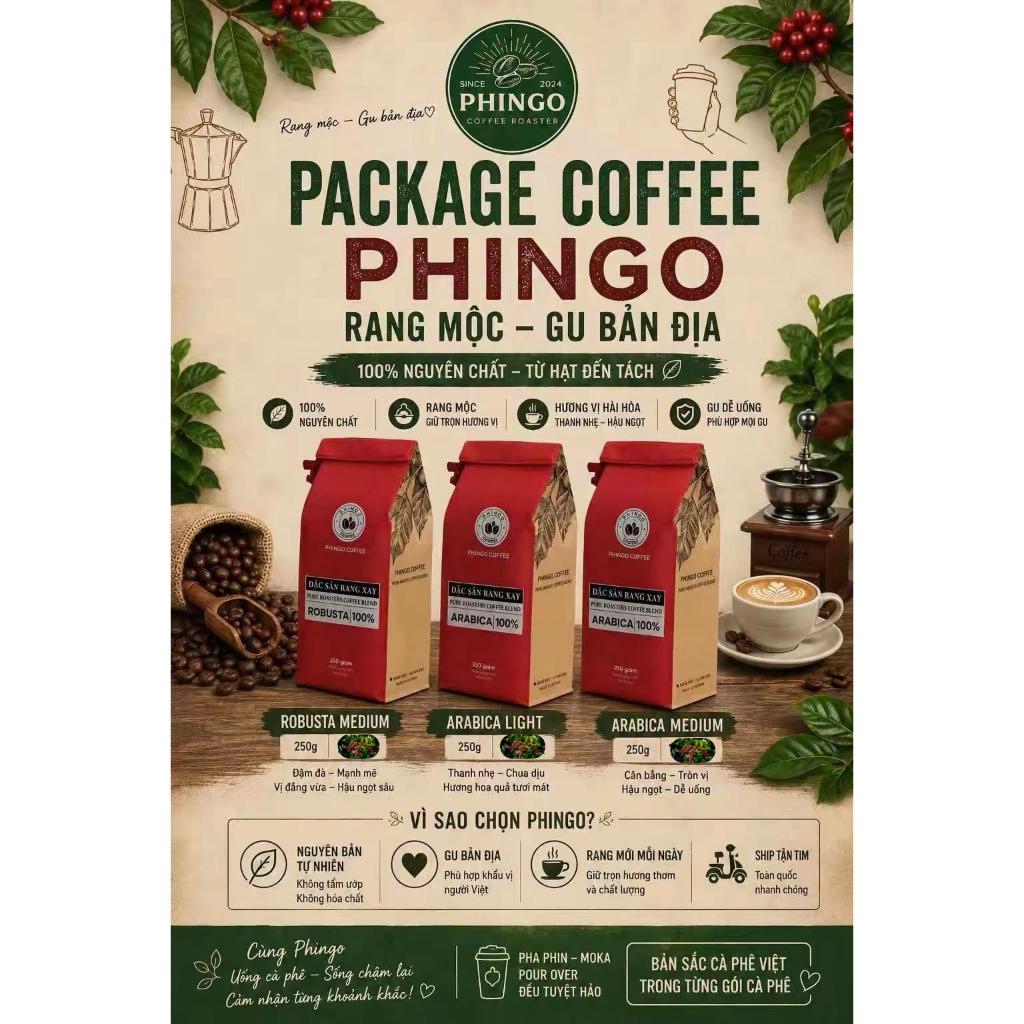 Combo cà phê hạt đóng gói 3 loại Robusta medium, Arabica medium, Arabica Light - 100% nguyên chất - 