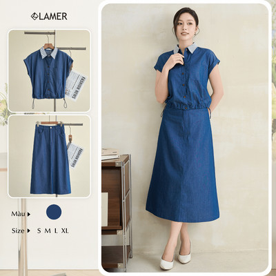 Áo Kiểu Nữ LAMER FASHION Dáng Sơ Mi Vai Chờm Phối Cổ Rút Gấu Phối Chân Váy Dáng Dài V61H26H008 V62M26H004