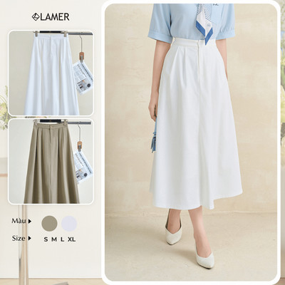 Chân Váy Công Sở LAMER FASHION Dáng Dài Xoè Cạp Chun Màu Trắng Có Túi Xếp Ly 2 Lớp V62L25Q013 O62L26Q008
