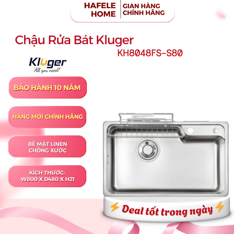 Chậu Rửa Bát Kluger HARU Series KH8048FS–S80 – Inox POSCO 304 – Thiết Kế Bát Rác Đặt Lệch – EEH