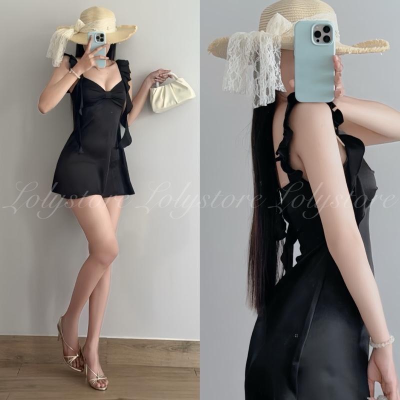 ( CÓ BIGSIZE ) Đầm body nữ mini dress Lụa Tô Châu 2 dây tua rua ôm eo tôn dáng Lolystore NH494 | BigBuy360 - bigbuy360.vn