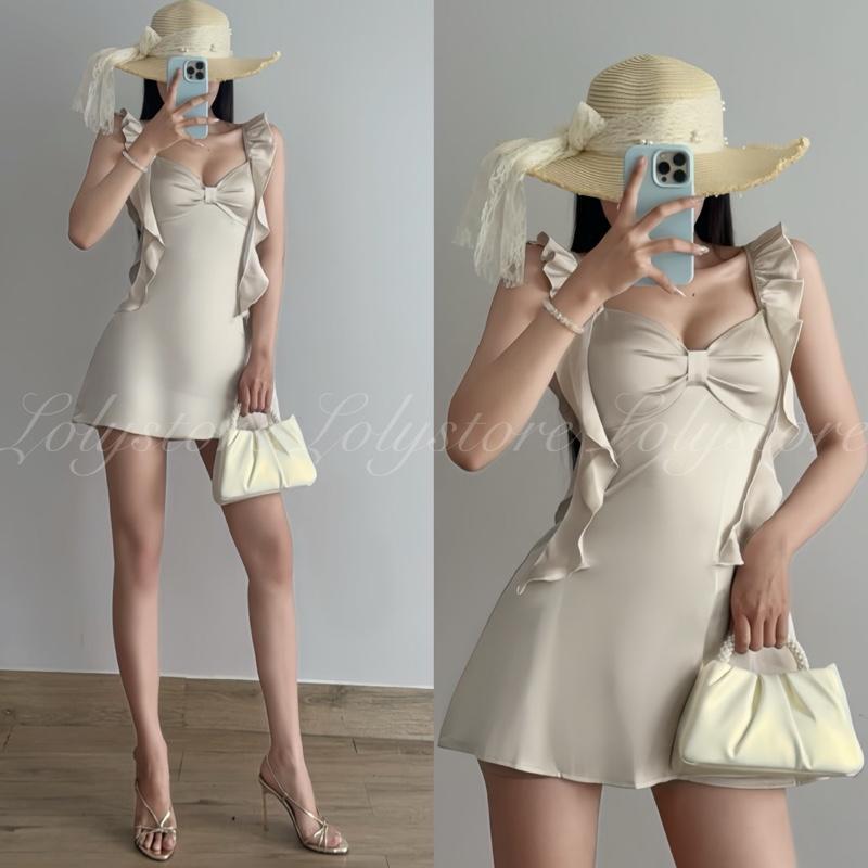( CÓ BIGSIZE ) Đầm body nữ mini dress Lụa Tô Châu 2 dây tua rua ôm eo tôn dáng Lolystore NH494 | BigBuy360 - bigbuy360.vn