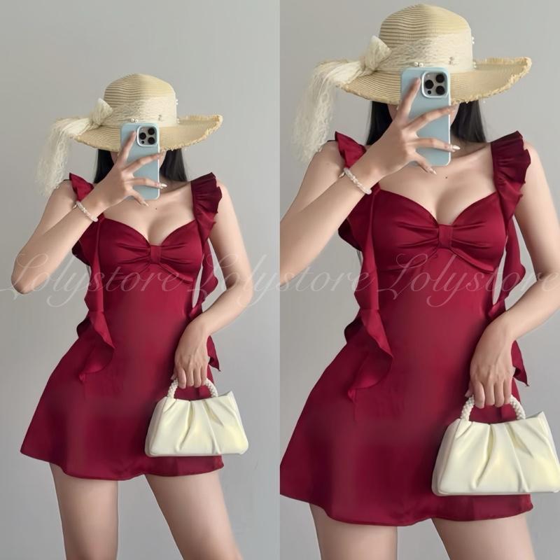 ( CÓ BIGSIZE ) Đầm body nữ mini dress Lụa Tô Châu 2 dây tua rua ôm eo tôn dáng Lolystore NH494 | BigBuy360 - bigbuy360.vn