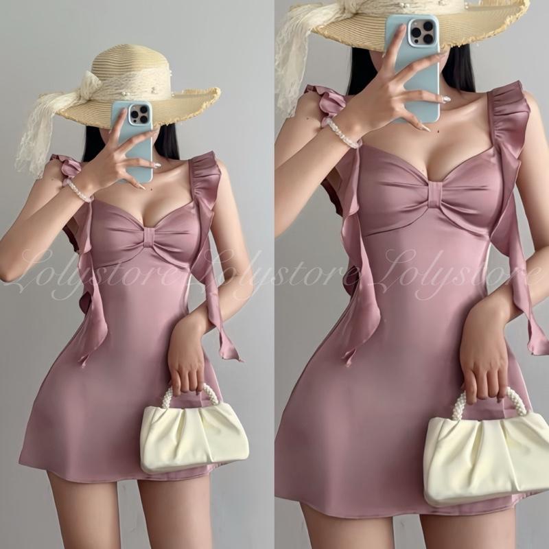( CÓ BIGSIZE ) Đầm body nữ mini dress Lụa Tô Châu 2 dây tua rua ôm eo tôn dáng Lolystore NH494