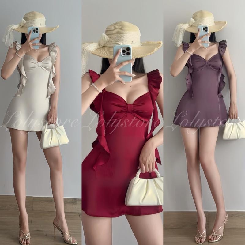 ( CÓ BIGSIZE ) Đầm body nữ mini dress Lụa Tô Châu 2 dây tua rua ôm eo tôn dáng Lolystore NH494 | BigBuy360 - bigbuy360.vn