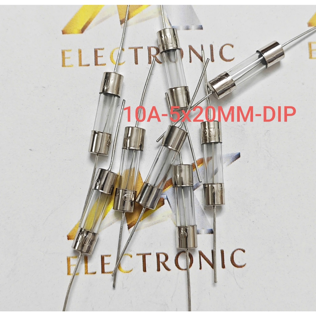 (Combo 10 cái) Cầu chì 10A - Cầu chì ống thủy tinh chân cắm 10A Kích thước 5 x 20mm (combo)