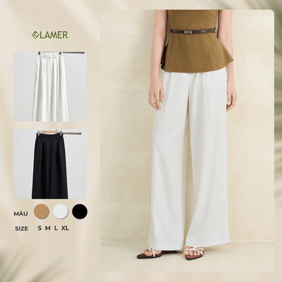 Quần Ống Rộng Công Sở LAMER FASHION Dáng Suông Chun Sườn Túi Dọc Vải Chéo Hàn Đứng Form O64W25Q005