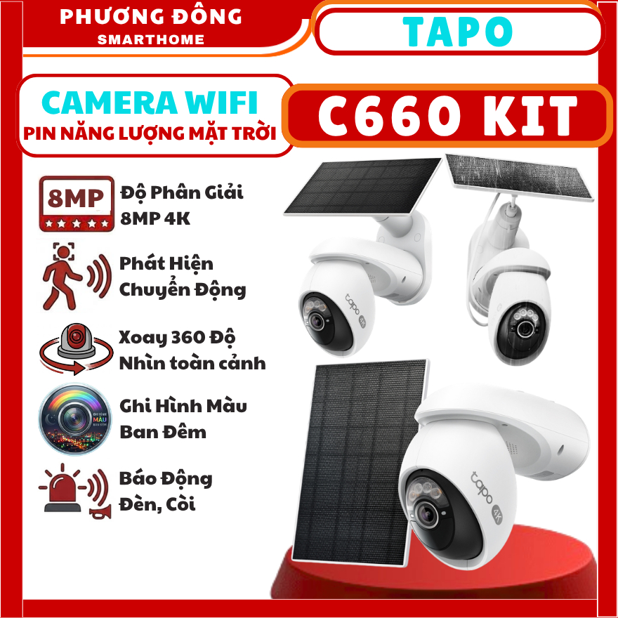 CAMERA WIFI NGOÀI TRỜI TAPO C660 KIT 8MP TẶNG KÈM PIN NĂNG LƯỢNG - HỖ TRỢ ZOOM, GÓC NHÌN TOÀN CẢNH, 