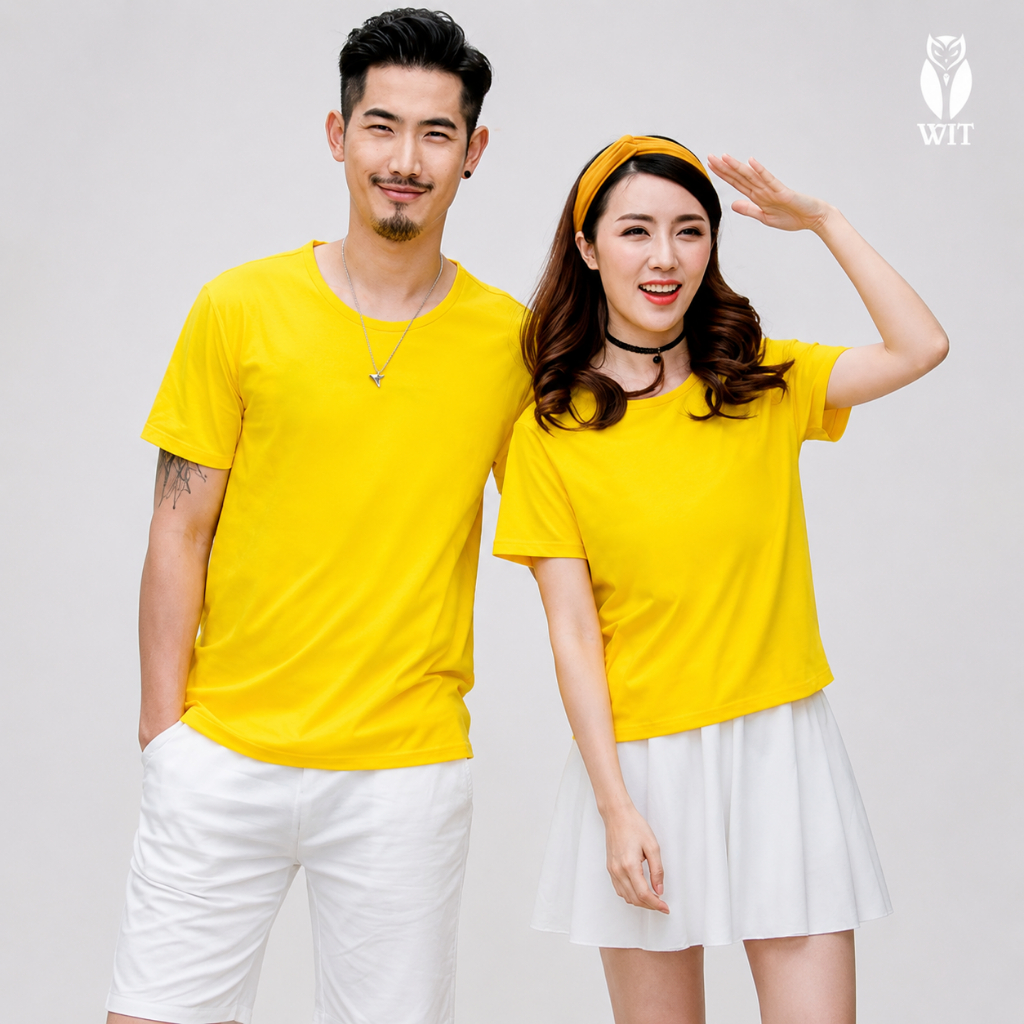 Áo Thun Màu Vàng Cúc Wit Fashion Ngắn Tay Cổ Tròn Vải Dày Mịn Đủ Size Cho Cả Nam và Nữ
