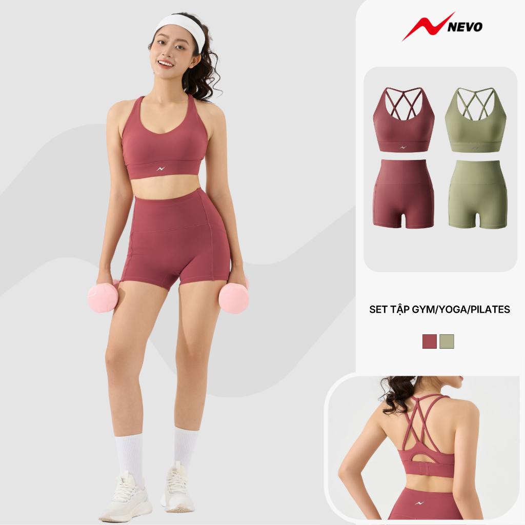 Set Đồ Tập Có Mút Gym Yoga Pilates Nữ NEVO WGBR26S002 & WGLE26S004