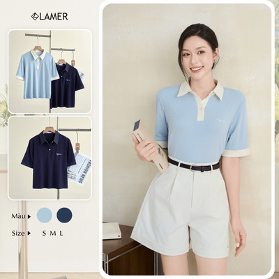 Áo Polo Nữ Dáng Suông Áo Thun Cổ Bẻ Cách Điệu Cotton Hàn LAMER O61S26H011