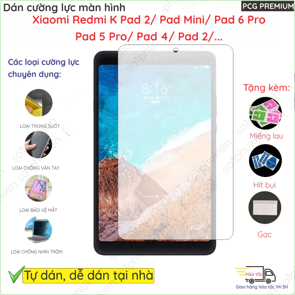Dán màn hình cường lực cho Xiaomi Redmi K Pad 2 Mini Mi Pad 6 6s Max 4 Plus 5 Pro  8.8 9.7 11 12.4 i
