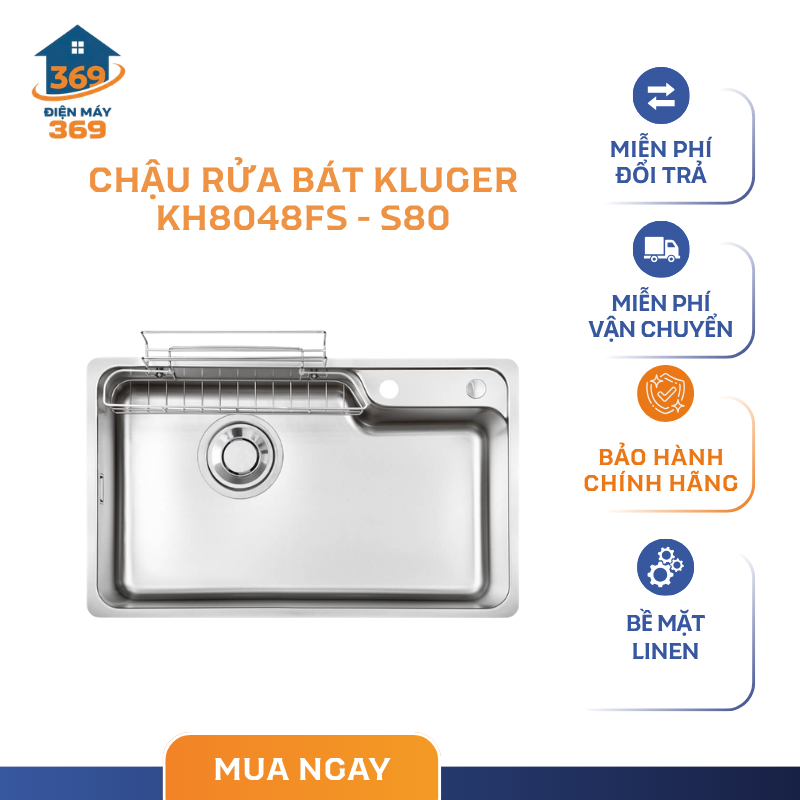 Chậu Rửa Bát Kluger KH8048FS–S80 – Bề Mặt Linen Chống Xước – Thiết Kế 1 Hố Tiện Lợi – SMC