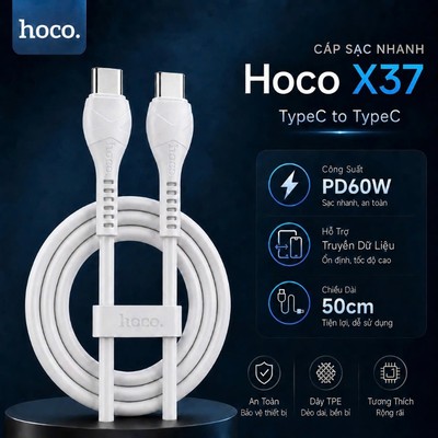 Cáp sạc nhanh PD60W Hoco X37 Type-C to Type-C dùng cho Android/IP15/16, dài 50cm